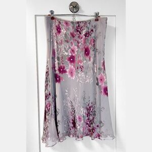 Jacques Vert Purple Floral Silk Blend Flared Skirt